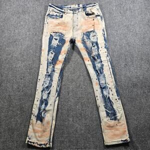 FWRD Denim Jeans Men's 34x32 Off White Paint Splatter Distressed Stretch